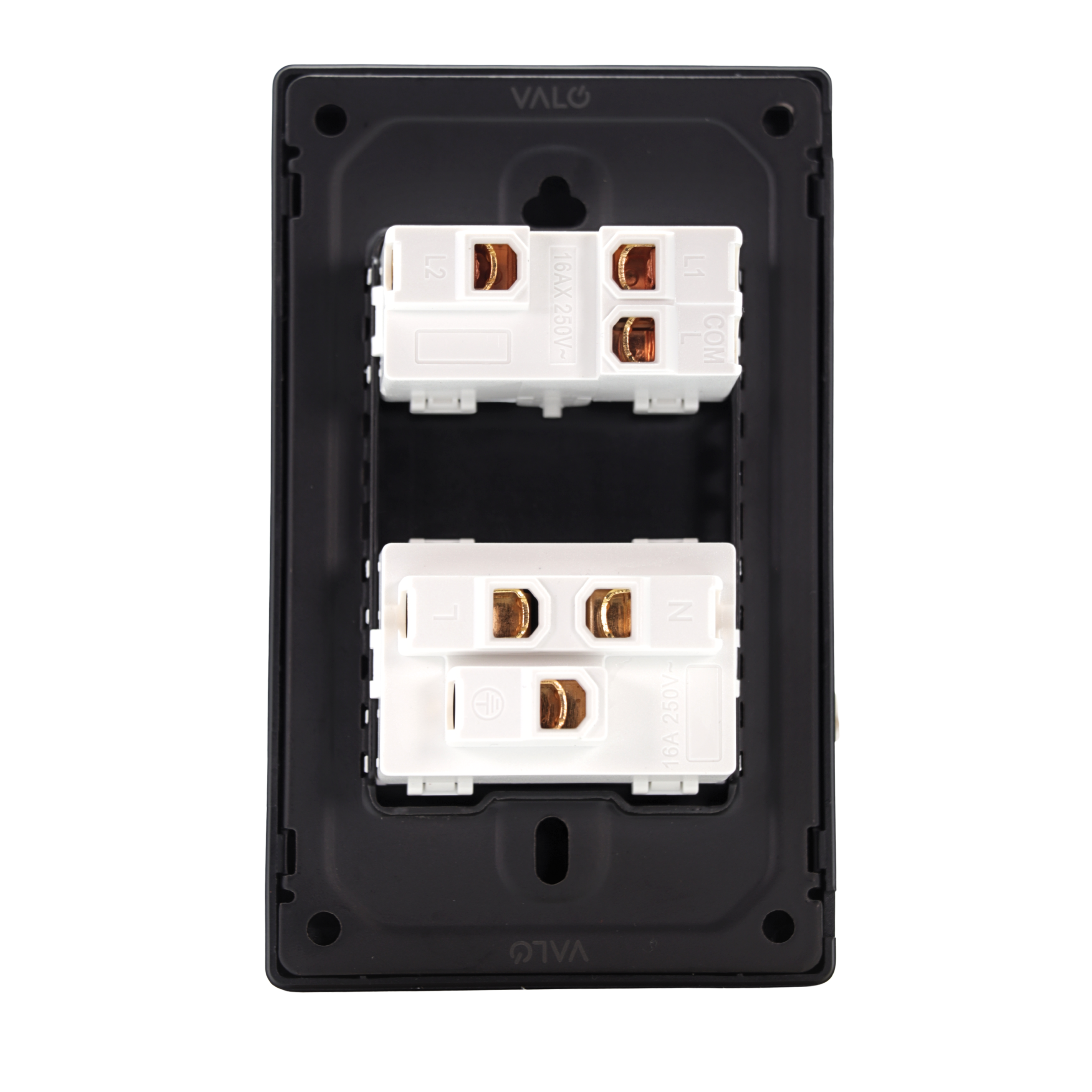 VALO | Placa Con un Interruptor y un Contacto Slim Cristal Negro