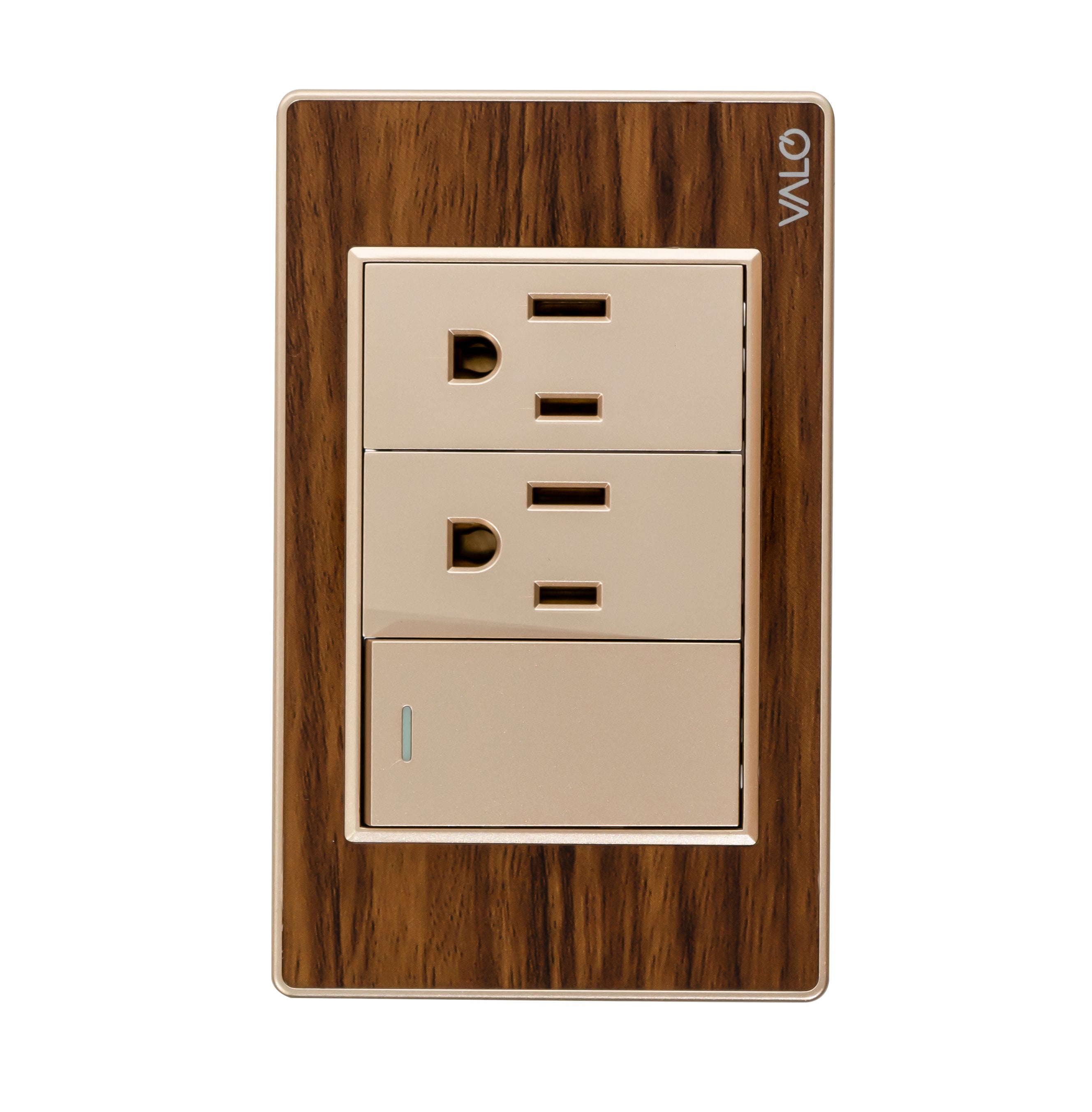 VALO | Placa con un Interruptor y dos Clavijas Escalera Madera