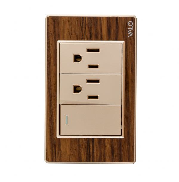 VALO | Placa con un Interruptor y dos Clavijas Escalera Madera