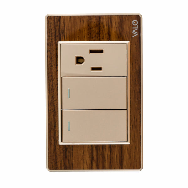 VALO | Placa con dos Interruptores y una Clavija Escalera Madera