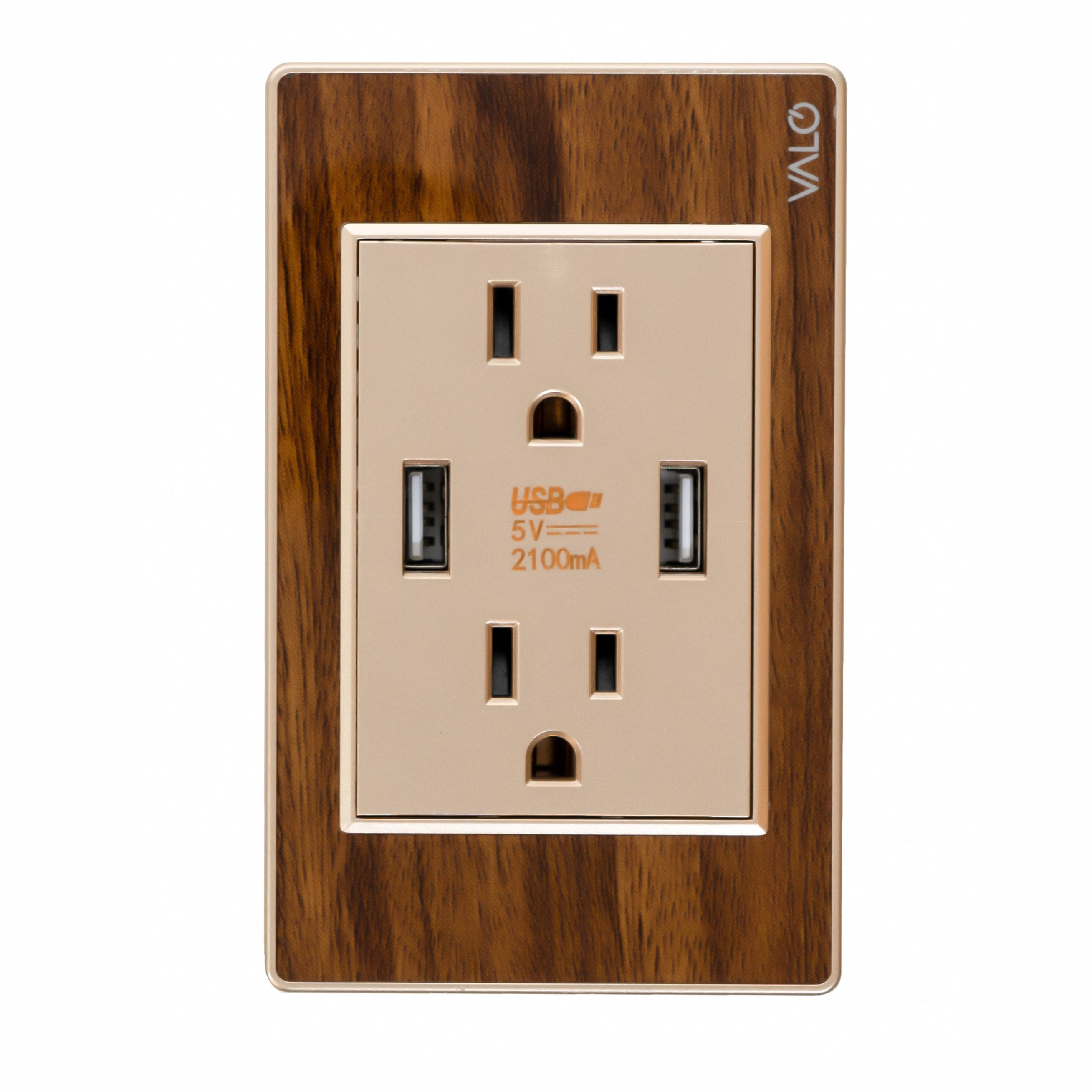 VALO | Placa con dos Contactos y dos estradas USB en Madera