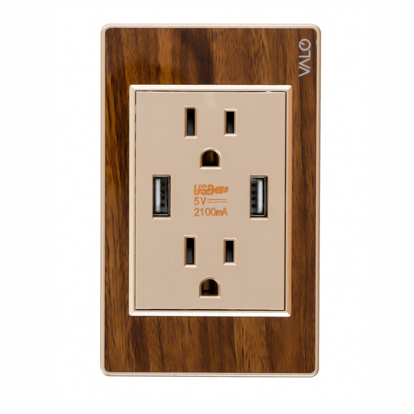 VALO | Placa con dos Contactos y dos estradas USB en Madera