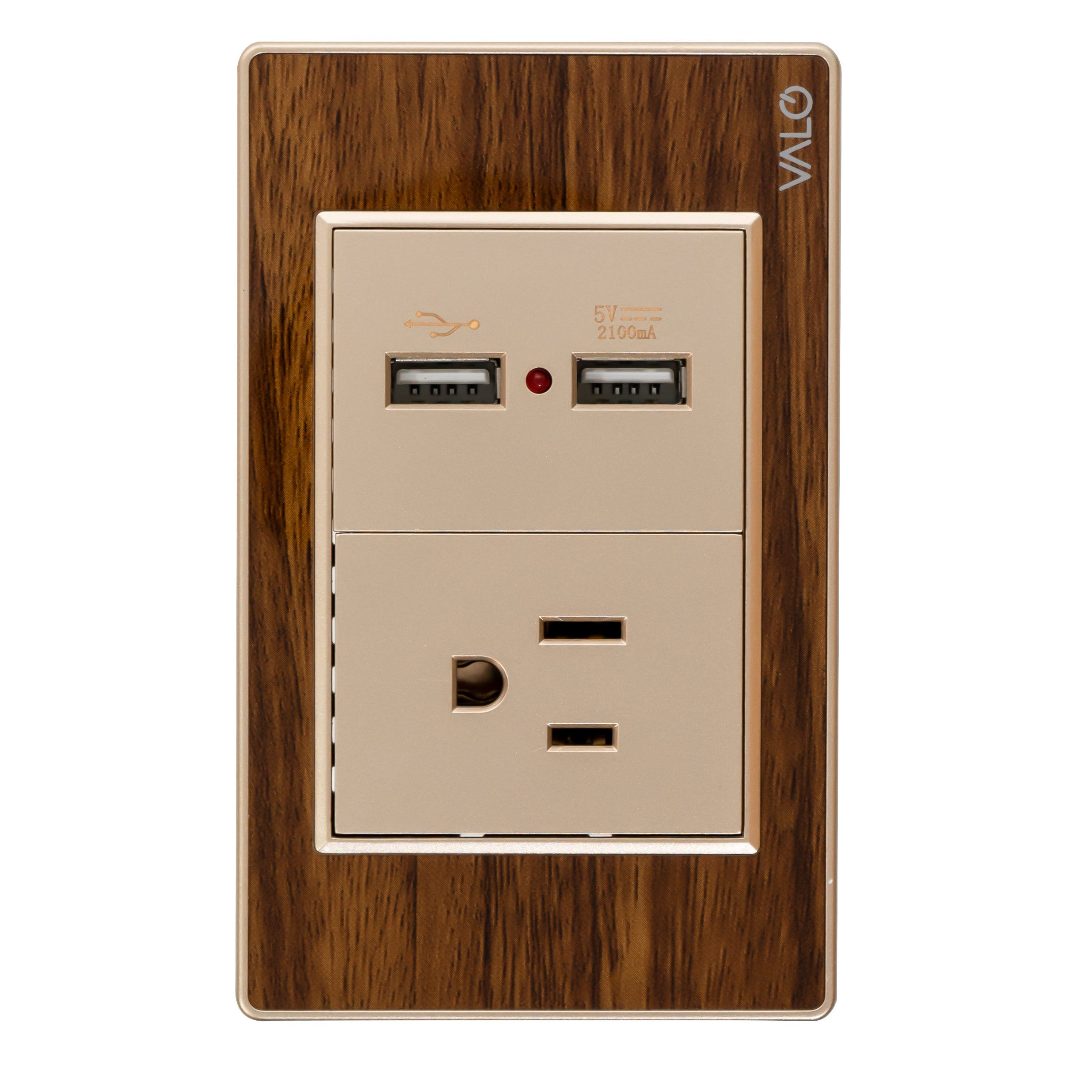 VALO | Placa con dos entradas USB y Clavija con terminado de Madera