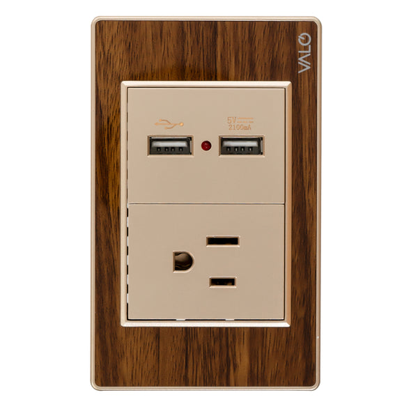 VALO | Placa con dos entradas USB y Clavija con terminado de Madera