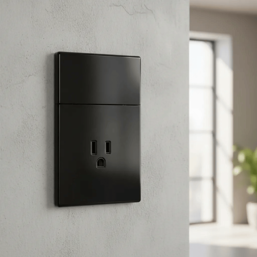 VALO | Placa Con un Interruptor y un Contacto Slim Cristal Negro