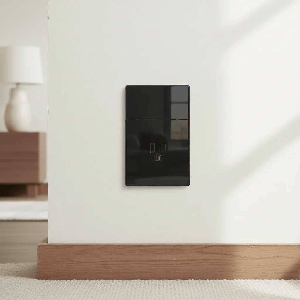 VALO | Placa Con un Interruptor y un Contacto Slim Cristal Negro