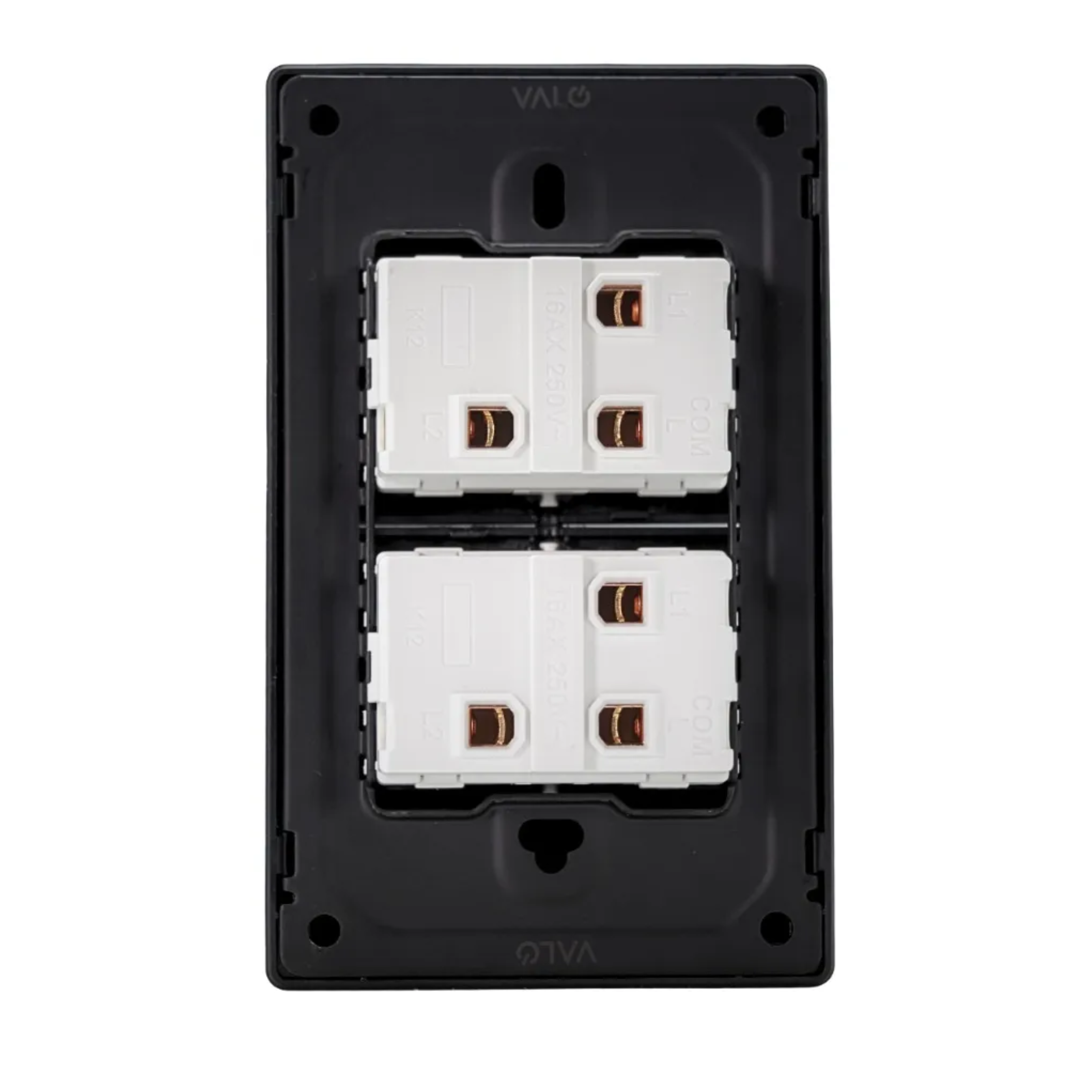 VALO | Placa con dos Interruptores Slim Cristal Negro