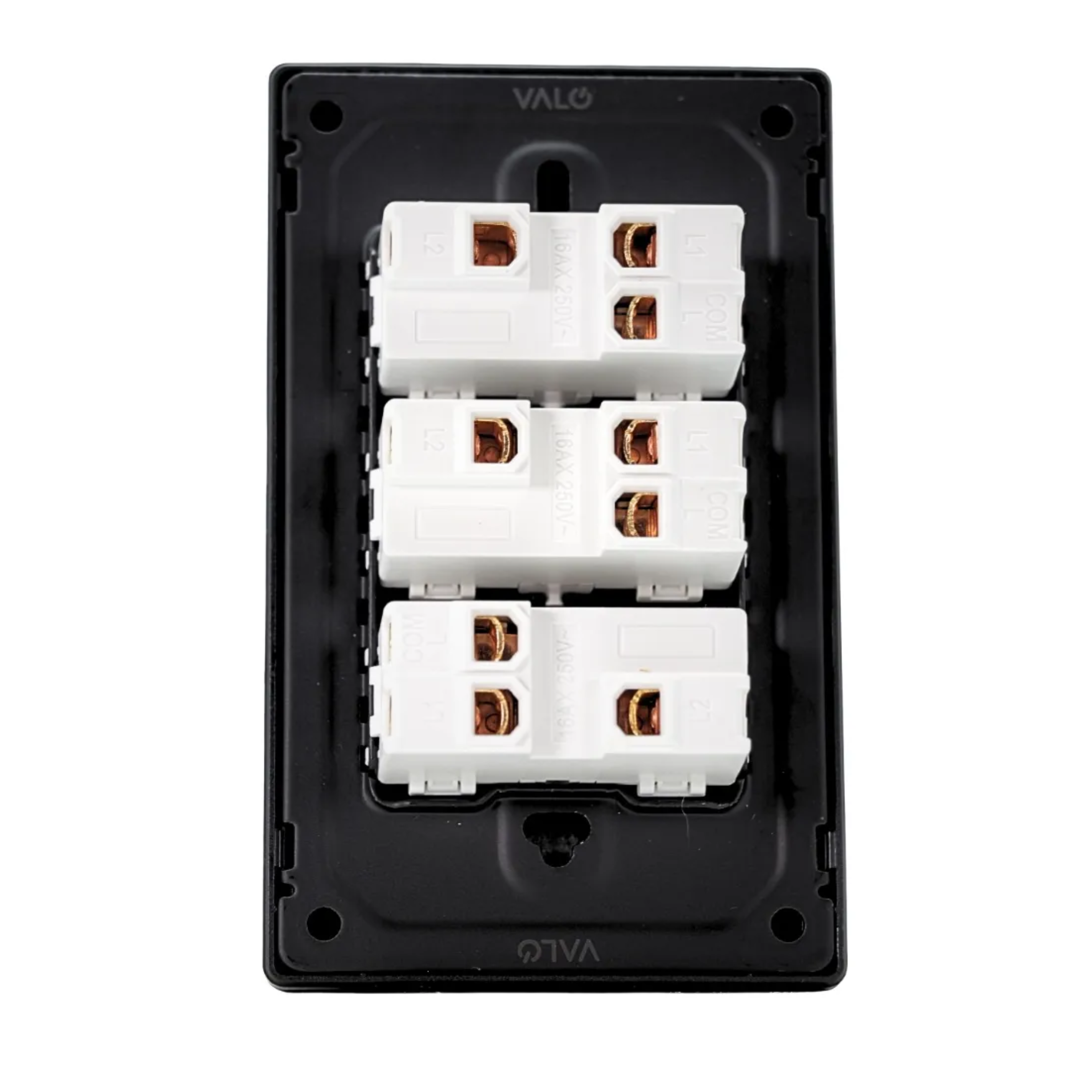 VALO | Placa con tres Interruptores Slim Cristal Negro