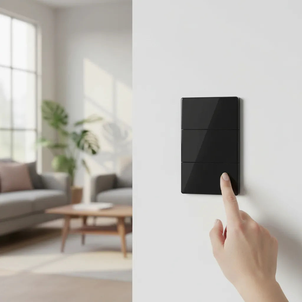 VALO | Placa con tres Interruptores Slim Cristal Negro