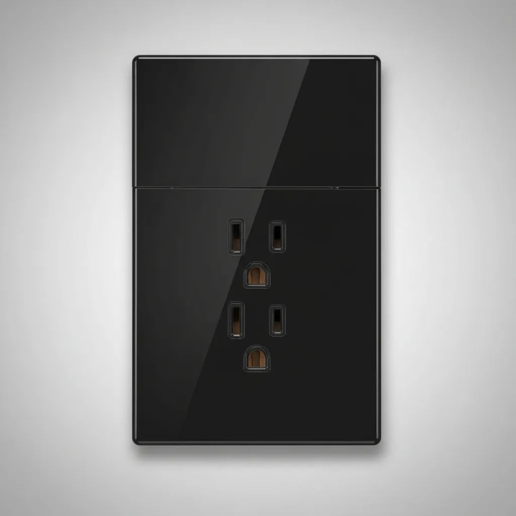 VALO | Placa Con un Interruptor y dos Contactos Slim Cristal Negro
