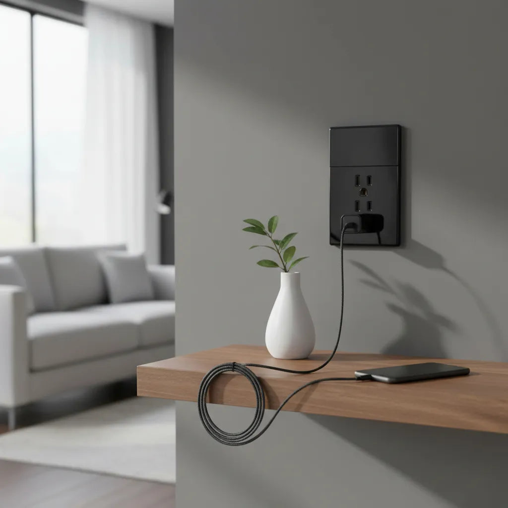 VALO | Placa Con un Interruptor y dos Contactos Slim Cristal Negro