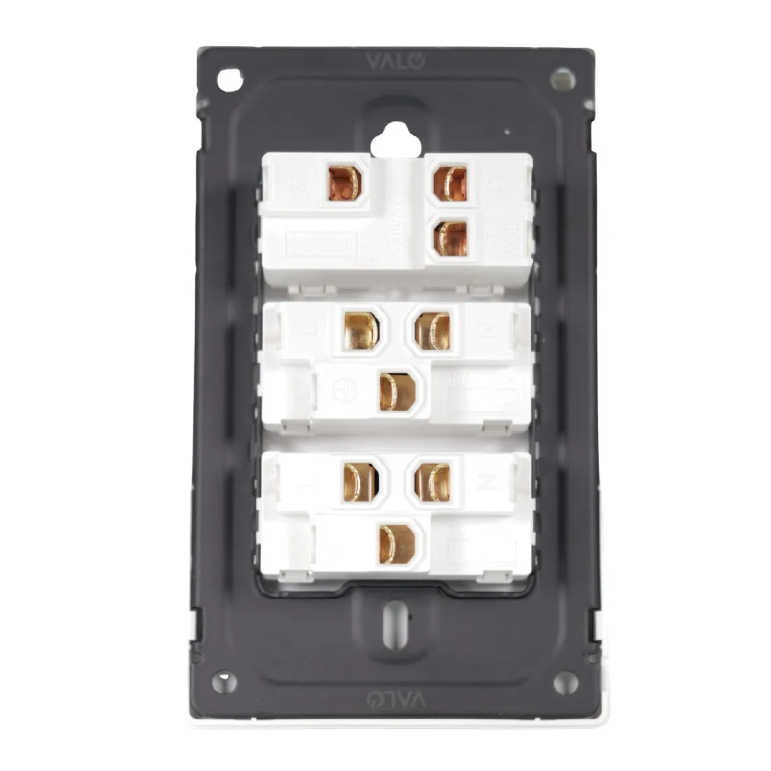 VALO | Placa Con un Interruptor y dos Contactos Slim Cristal blanco