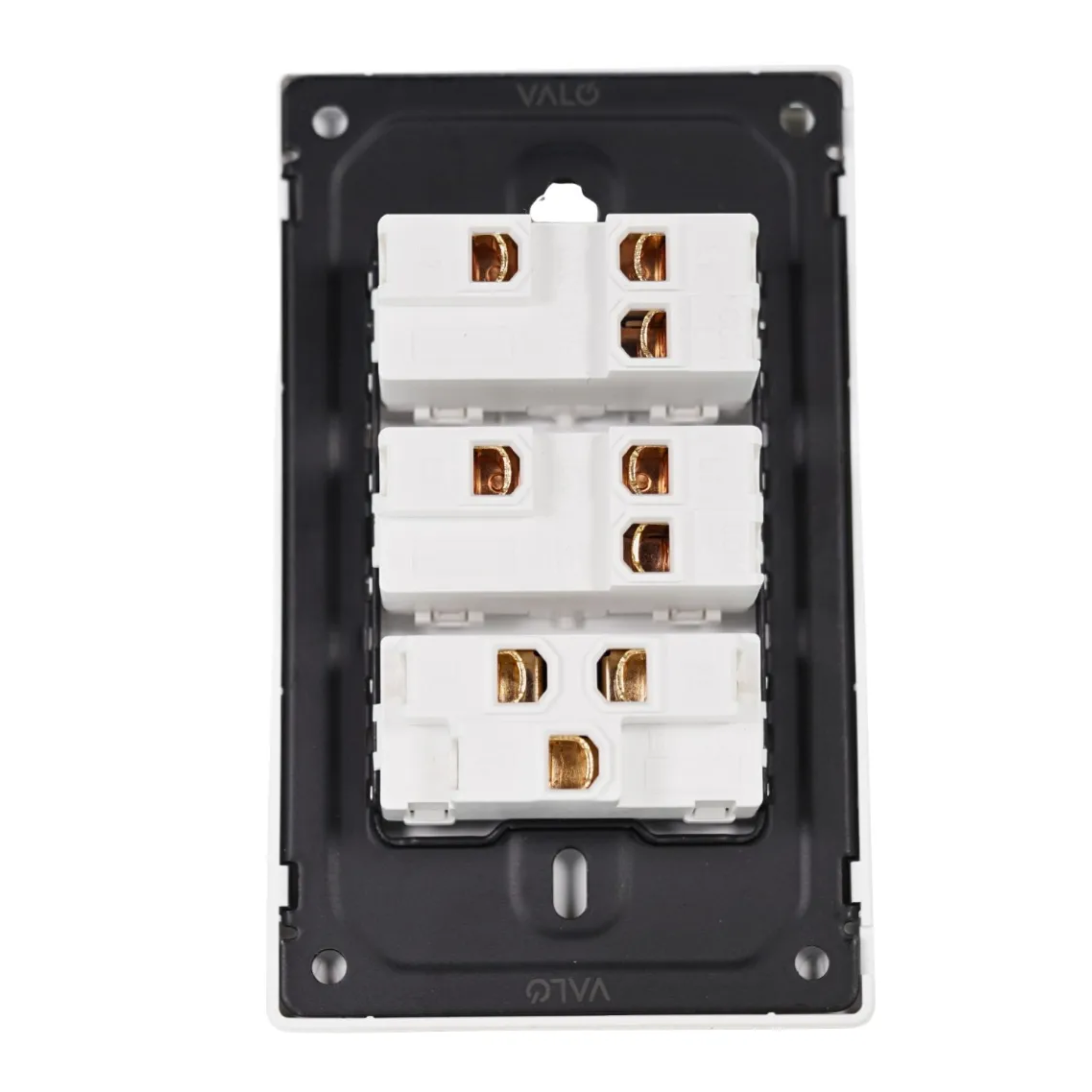VALO | Placa con dos Interruptores y un Contacto Slim Cristal blanco