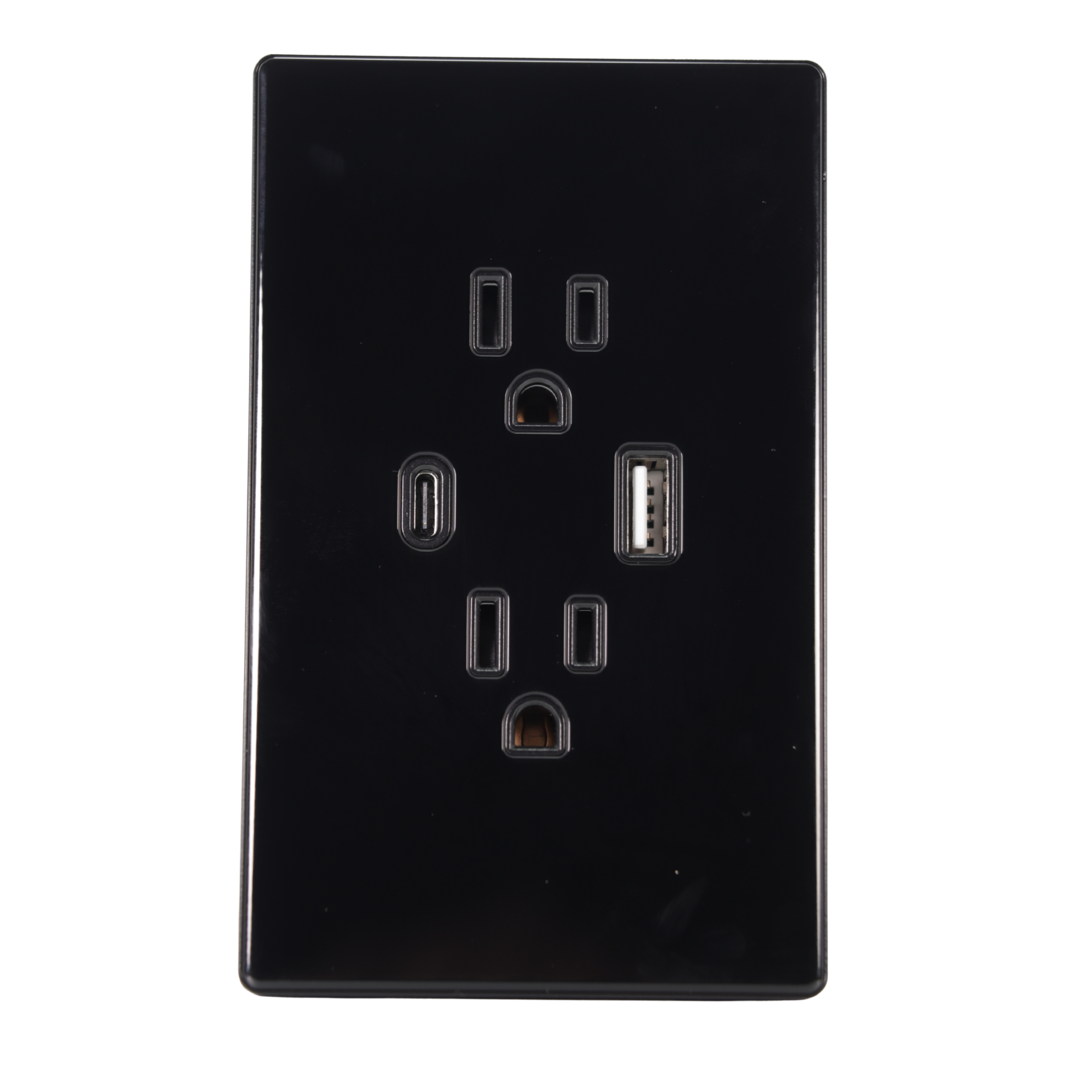 VALO | Placa con Contacto Duplex una Salida USB Y una USB-C Slim Cristal Negro