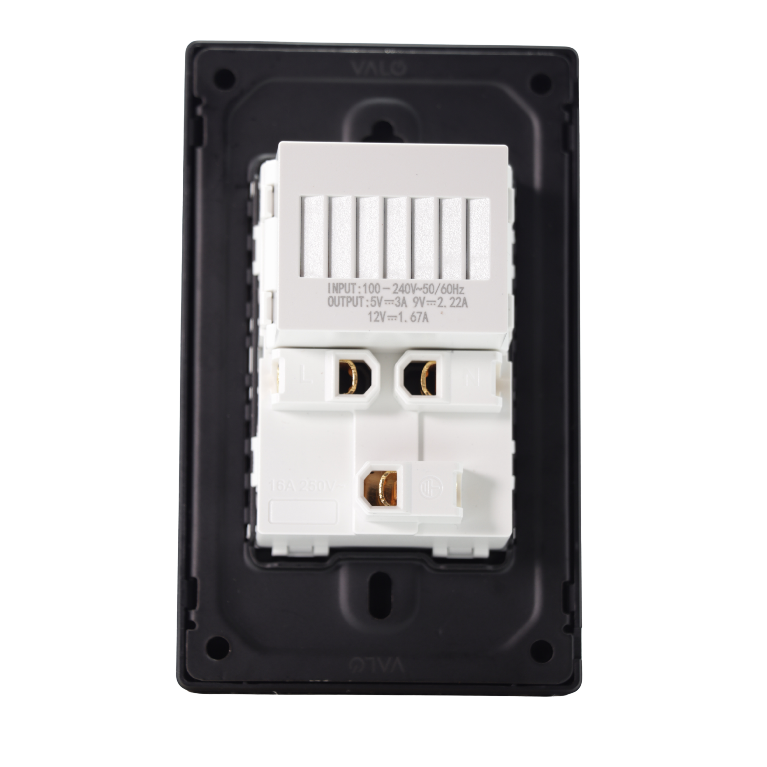 VALO | Placa con Contacto Duplex una Salida USB Y una USB-C Slim Cristal Negro