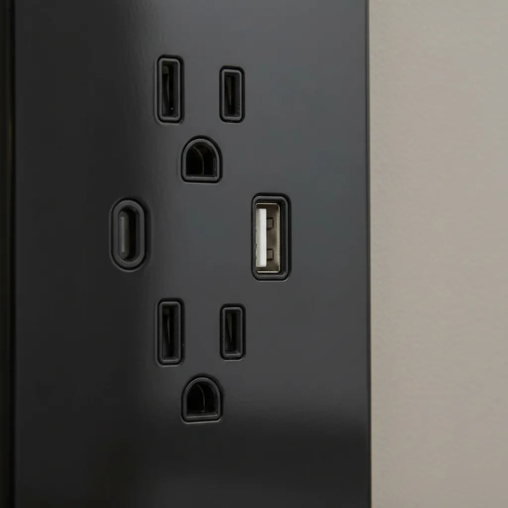 VALO | Placa con Contacto Duplex una Salida USB Y una USB-C Slim Cristal Negro