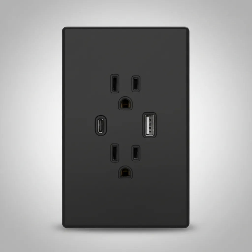 VALO | Placa con Contacto Duplex una Salida USB Y una USB-C Slim Cristal Negro