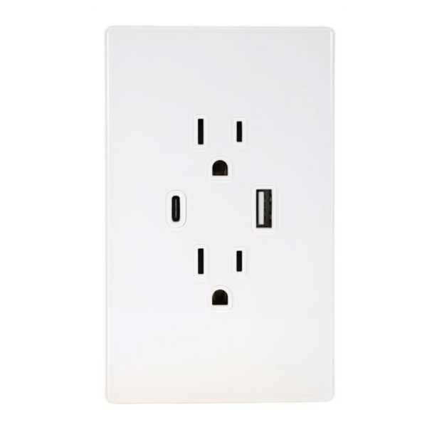 VALO | Placa con Contacto Duplex una Salida USB Y una USB-C Slim Cristal Blanco