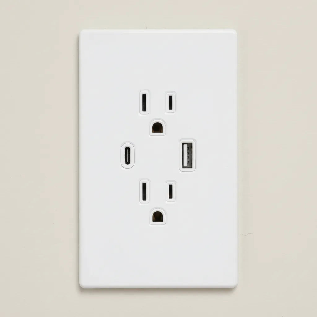 VALO | Placa con Contacto Duplex una Salida USB Y una USB-C Slim Cristal Blanco