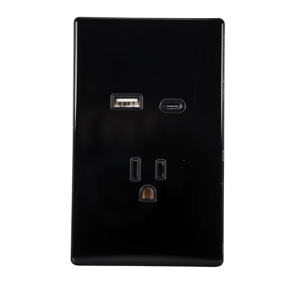 VALO | Placa con Contacto USB y USB-C Carga Rápida Slim Cristal Negro