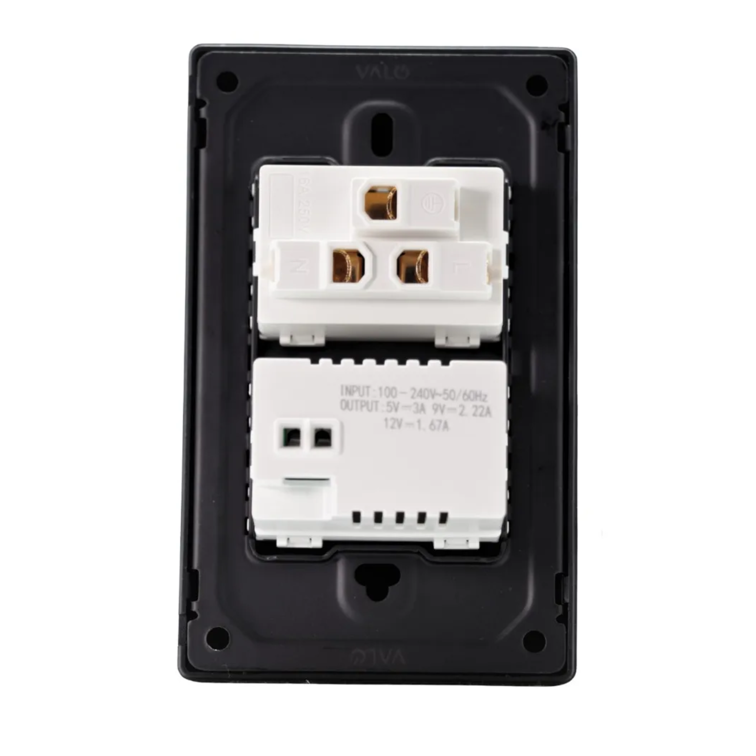 VALO | Placa con Contacto USB y USB-C Carga Rápida Slim Cristal Negro