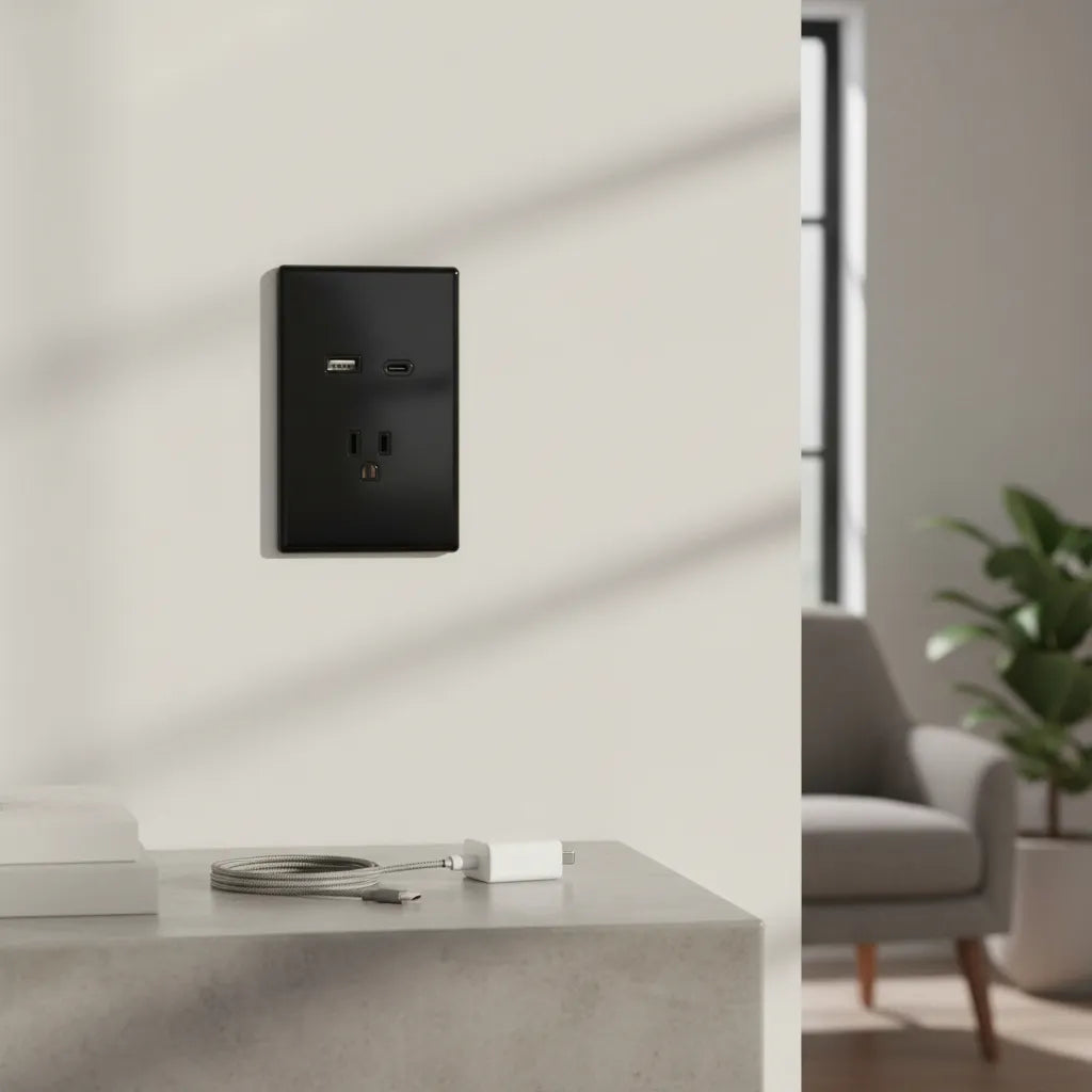 VALO | Placa con Contacto USB y USB-C Carga Rápida Slim Cristal Negro