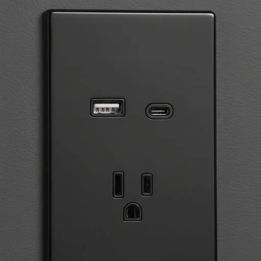 VALO | Placa con Contacto USB y USB-C Carga Rápida Slim Cristal Negro