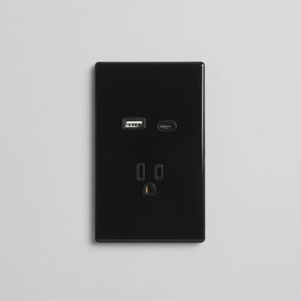 VALO | Placa con Contacto USB y USB-C Carga Rápida Slim Cristal Negro