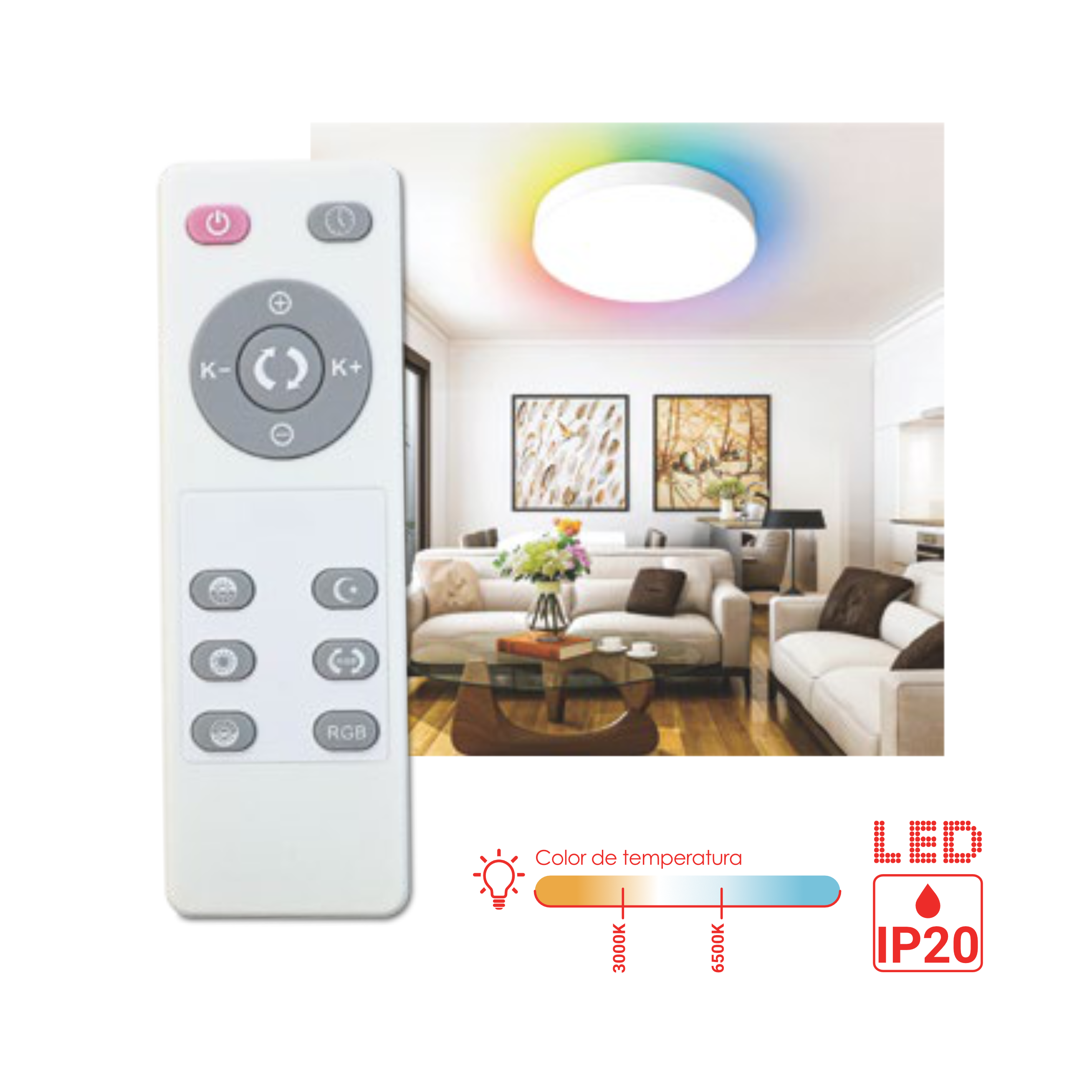 SKY LUM | CONTROL RGB Luminaria de sobreponer en techo con control remoto